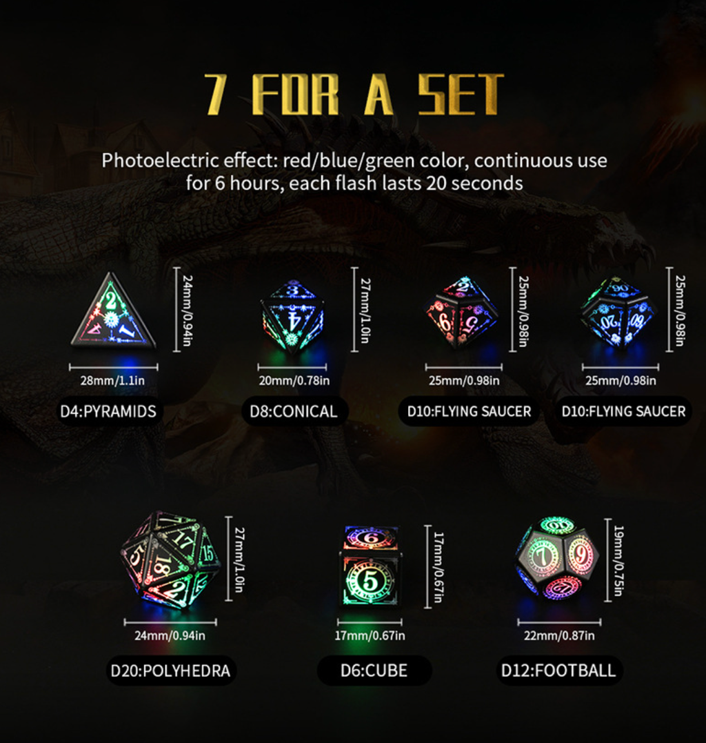Kirend Arcane Glow — Rechargeable LED D&D Dice Set